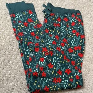Hanna Andersson Red and Teal Holiday Floral Pajama Pants